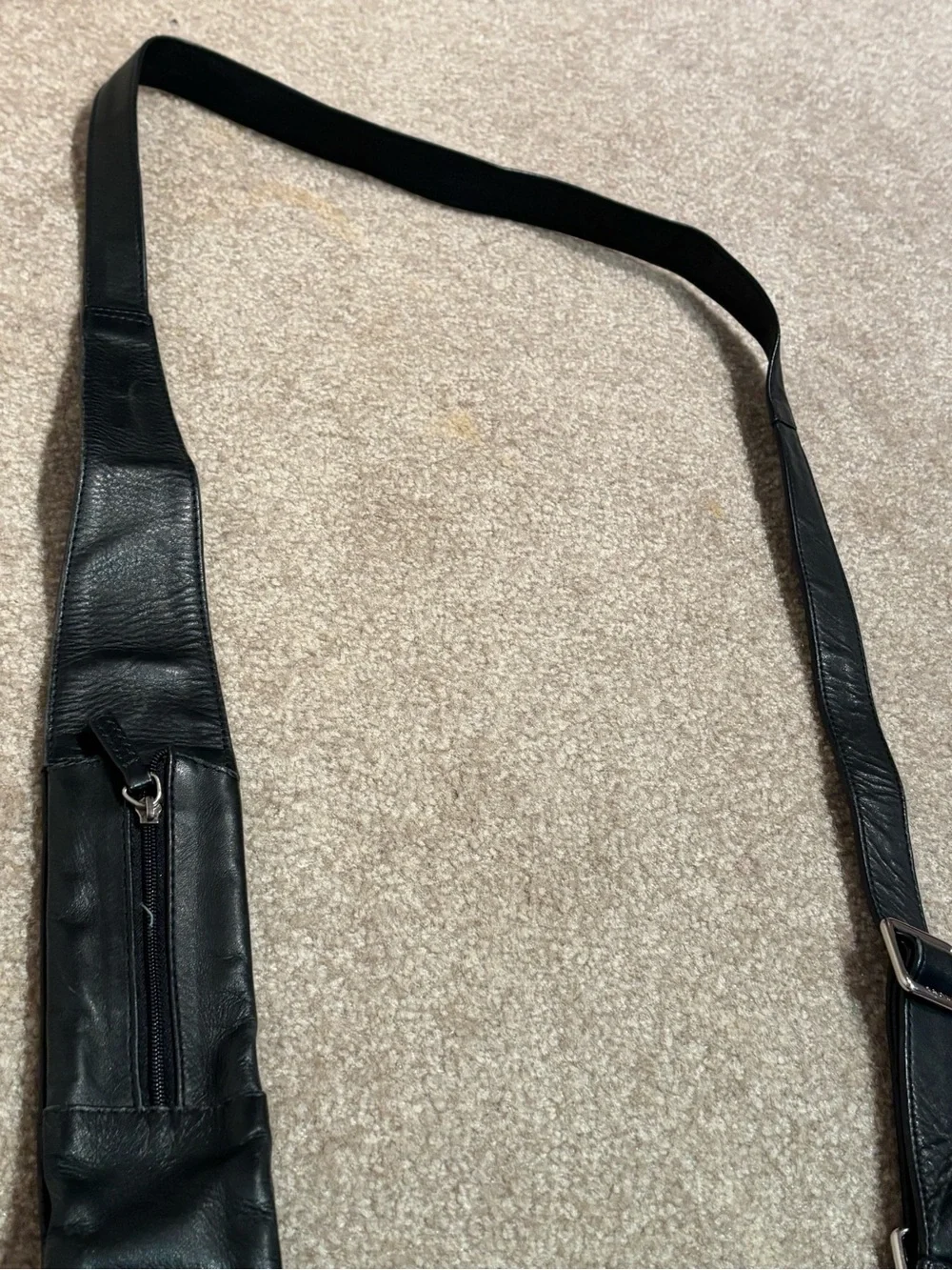 Margot Black Leather Crossbody Purse with Adjustable Strap & Zipper Accents